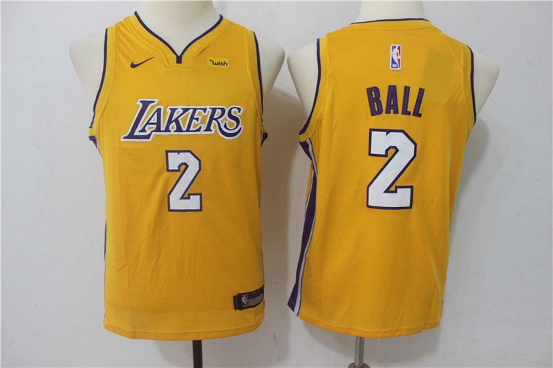 Youth Los Angeles Lakers 2 Ball Yellow Game Nike NBA Jerseys